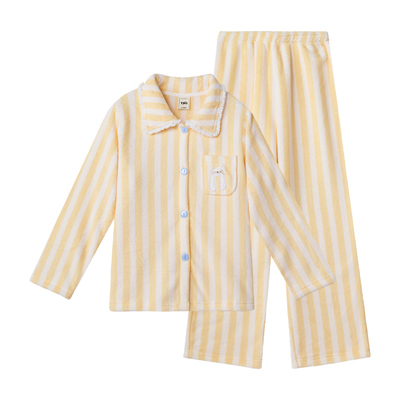 yso【礼物系列】睡衣女秋冬新款珊瑚绒条纹加厚保暖家居服套装D