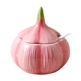 陶瓷手绘大蒜头造形调味罐釉下彩调料罐家用厨房调味品辣椒酱盐罐