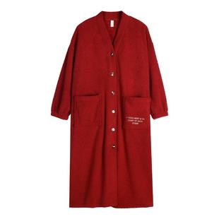 睡袍女冬季加绒加厚半边绒睡裙珊瑚绒睡衣红色浴袍大码宽松家居服