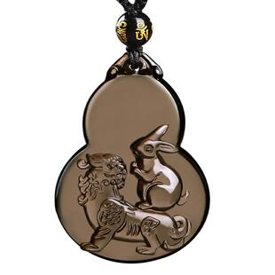 鸿兔谛听吉祥宏吊坠属狗佩戴2026马年冰种黑曜石生肖开运饰品挂件