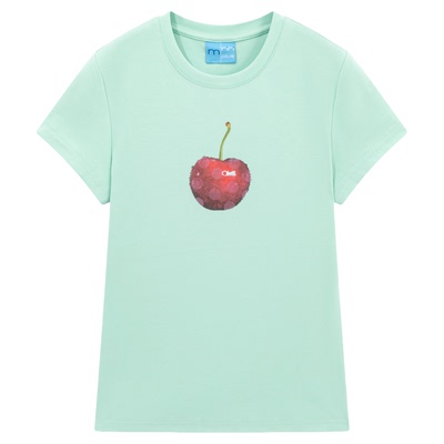 riverstone plus  水果波点印花正肩短袖T恤女修身收腰潮流打底衫