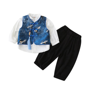 儿童唐装汉服秋季套装新中式马甲男童中国风礼服国潮古风表演服