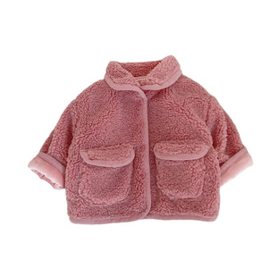 韩版女童毛绒套装冬季宝宝羊羔毛外套洋气小女孩加绒加厚百搭裤子