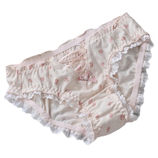 洛丽塔少女内裤碎花日系甜美花边绑带可爱蝴蝶结纯棉大码三角裤衩