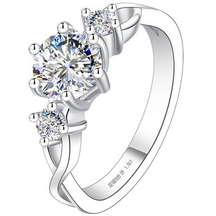 银戒指女单人999纯银闭口情侣对戒女款女士1克拉莫桑钻莫桑石钻戒