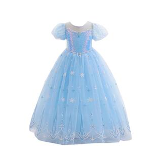 女童夏装艾莎公主裙新款洋气爱沙冰雪奇缘长款网纱蓬蓬裙子生日礼