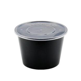 1250圆形餐盒一次性饭盒外卖打包盒透明黑色塑料快餐盒打包碗带盖