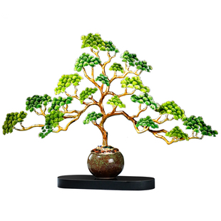 新中式迎客松摆件客厅入户玄关桌面轻奢高档高级大气珐琅彩装饰品