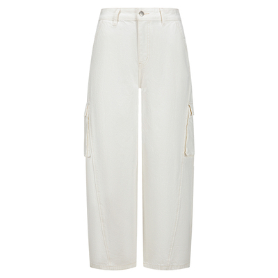 宽松百搭白色工装裤弯刀裤女春