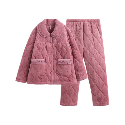 芬腾女士睡衣冬季珊瑚绒夹棉套装