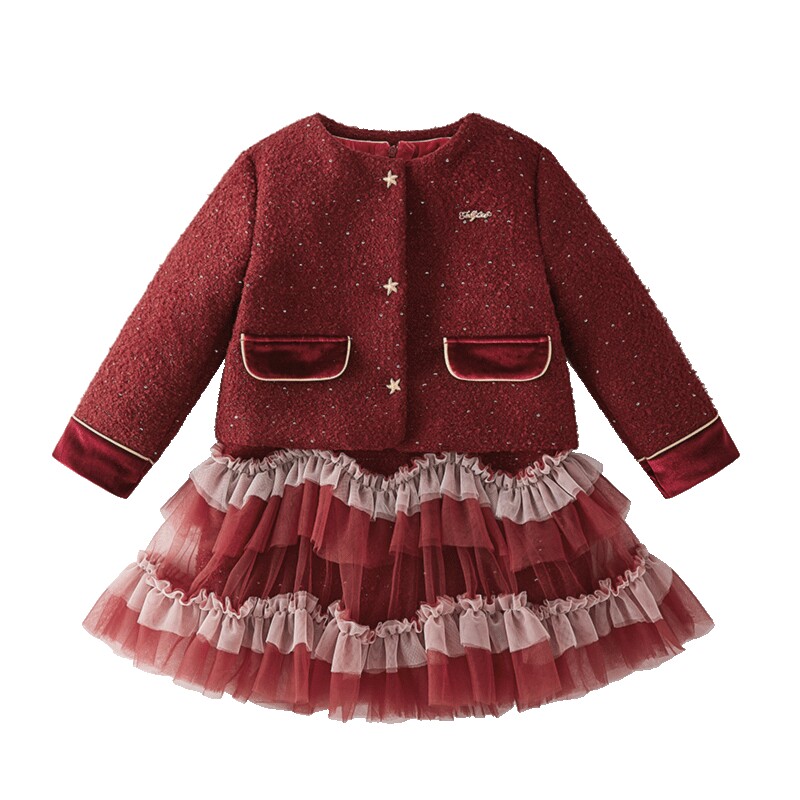 [2026冬装新品]jellybaby女童连衣裙秋冬精致儿童裙子宝宝新年装