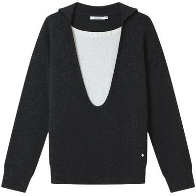 CALVINLUO撞色假两件长袖针织女