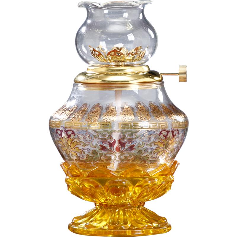 唐彩油燈燈盞家用供佛長明燈液體酥油燈點油燈佛前防風蓮花供佛燈