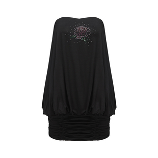 [甄选3折]NanaJacqueline抹胸花苞裙玫瑰烫钻复古气质包臀连衣裙