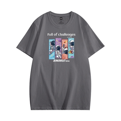 太空探索图案纯棉短袖T恤男