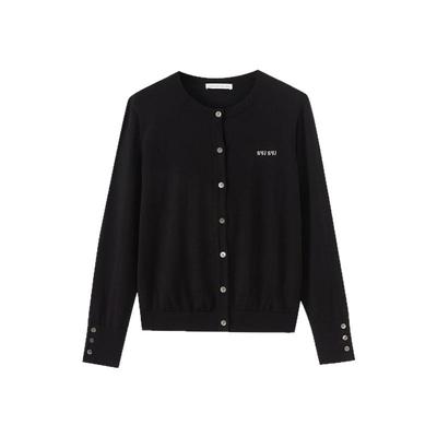 水云间黑色圆领针织开衫外套叠穿毛衣女莱赛尔内搭上衣2025春新款