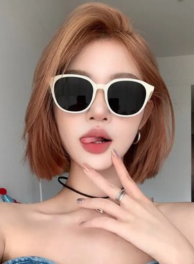 米白色墨镜女韩版显脸小防紫外线方圆脸白框近视太阳镜高级感眼镜