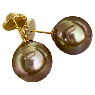 月光彩虹浓茶金！绿紫伴彩南洋金珠珍珠耳钉耳夹高跟鞋耳钩s925银