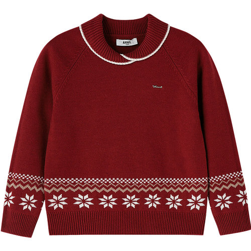 安奈儿童装女童长袖毛衣针织衫2025冬新款费尔岛提花保暖弹力时尚