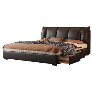 法莎蒂中古风窝窝真皮床高箱储物床意式极简主卧床1米8双人软包床