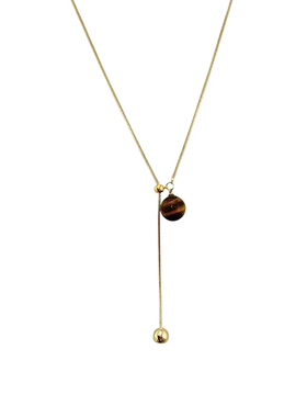 美拉德虎眼石挂脖抽拉毛衣链项链