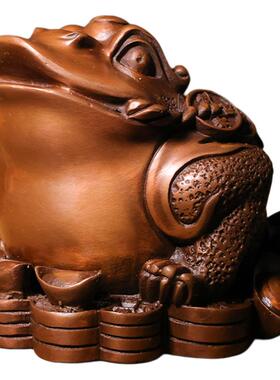 金蟾招财摆件聚财纯铜三足金蟾蜍聚宝盆三脚金蝉店铺办公室装饰品