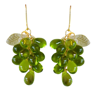 莉夏原创清透橄榄绿色琉璃葡萄耳环夏日水果新款流苏耳饰女耳夹