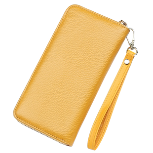 真皮黄色长款钱包招财男女士拉链手机包卡套二合一新款做生意手提
