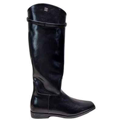 欧美英伦Tome风秋冬新款牛皮真皮方头斜口环带高筒长靴女骑士靴子