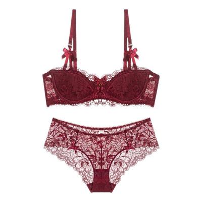 维多利亚性感蕾丝红色内衣大码