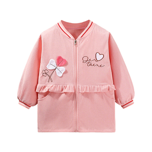 秋冬儿童罩衣防水防脏中大童套羽绒服棉服护衣女洋气长袖外套围裙