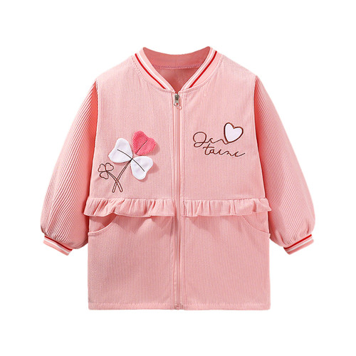 秋冬儿童罩衣防水防脏中大童套羽绒服棉服护衣女洋气长袖外套围裙