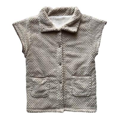 包邮简约小翻领菠萝法兰绒前扣加厚短袖家居服上衣女冬有口袋3576