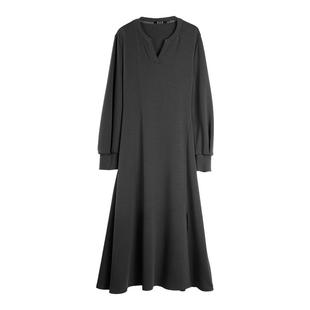 ELLE灰色假两件镂空连衣裙女2025秋季新款莱赛尔天丝时髦a字长裙