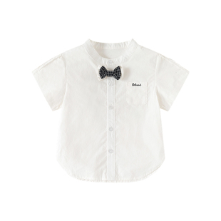 Oak mont儿童衬衫春夏款男童纯棉绅士礼服上衣周岁服宝宝领结衬衣