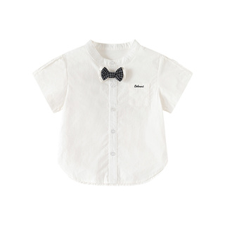 Oak mont儿童衬衫春夏款男童纯棉绅士礼服上衣周岁服宝宝领结衬衣