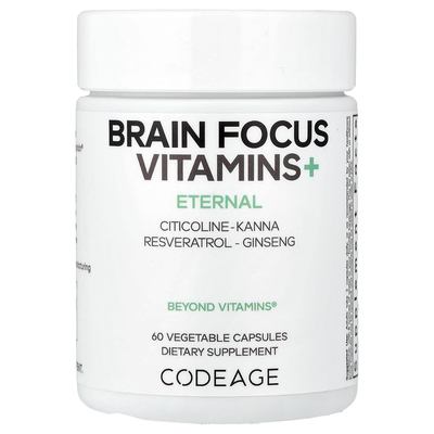 Codeage,Brain Focus Vitamins+, 60 Vegetable Capsules