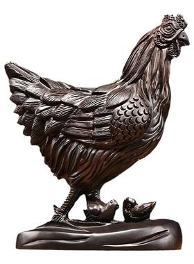 实木雕刻生肖鸡家居客厅工艺品
