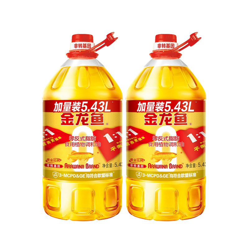金龙鱼非转基因黄金比例食用调和油5.43L*2大桶家用健康食用油