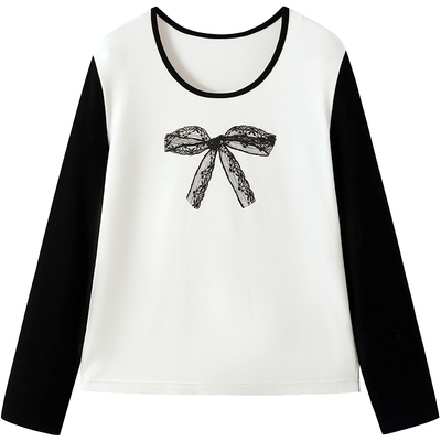 urlazh/有兰短款撞色蝴蝶结长袖T