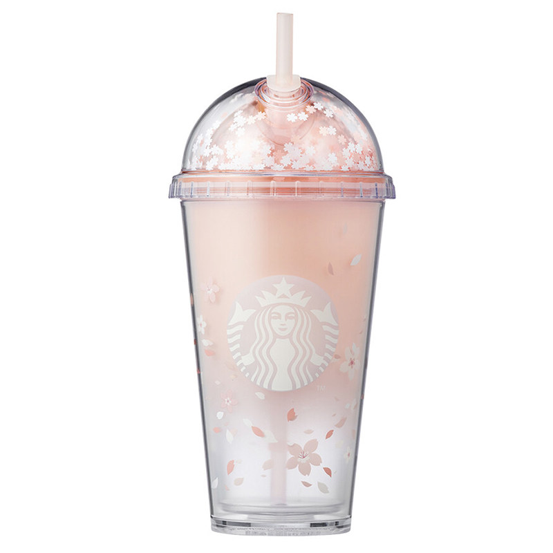 星巴克杯子2021樱花粉象牙白锁扣