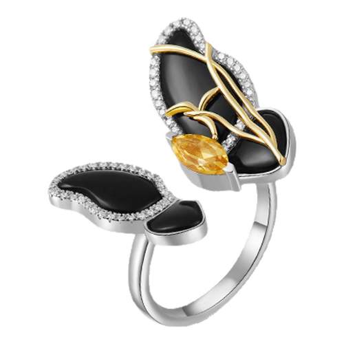 CIGALONG龙梓嘉墨色蝴蝶黑玛瑙戒指黄水晶新中式珠宝