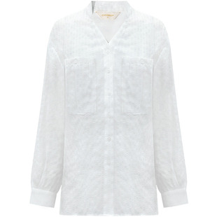 COCOBELLA肌理感泡泡皱莱赛尔遮阳白衬衫女OL小立领衬衣SR0013