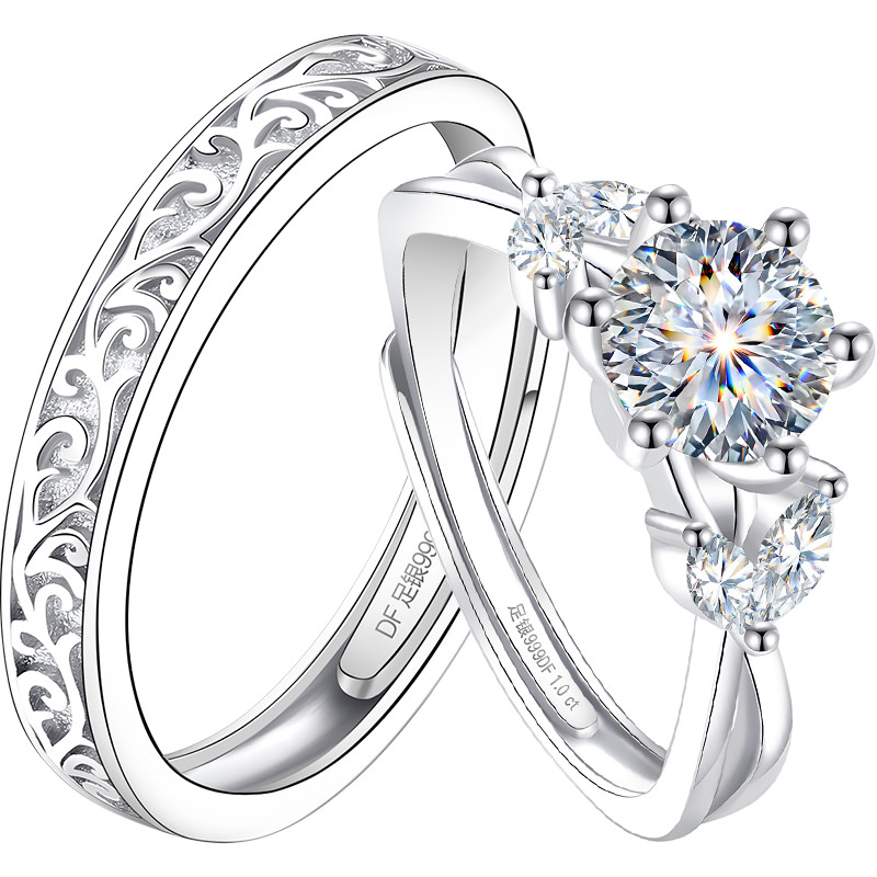 999纯银一克拉莫桑钻银戒指情侣对戒婚戒结婚一对婚礼仪式用钻戒