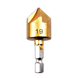 五刃倒角器木工专用镀钛90度六角柄去毛刺开孔器6-19mm倒角刀套装