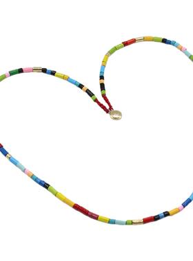 彩色串珠项链搪瓷彩虹管珠锁骨链