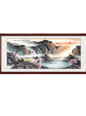 手绘国画紫气东来挂画靠山山水画