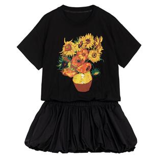 KEIKO 我心向阳 文艺少女风花苞连衣裙夏季出游出片穿搭简约t恤裙