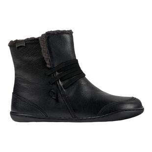 Camper看步女鞋Peu Cami冬季加绒保暖靴黑色复古平底短靴雪地靴