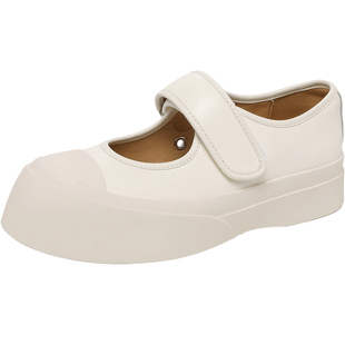 千百度厚底玛丽珍鞋女2026春季新款百搭魔术贴休闲鞋增高乐福鞋女